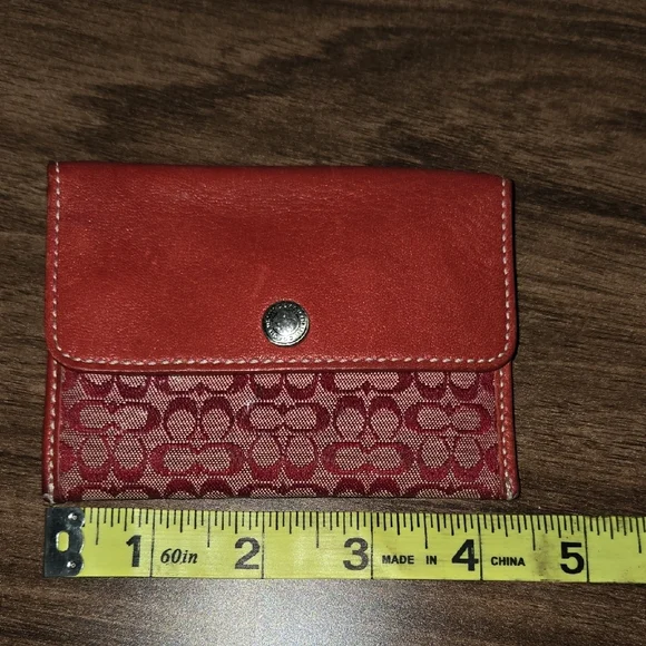 Coach Red Wallet with Signature Design - Picture 6 of 13